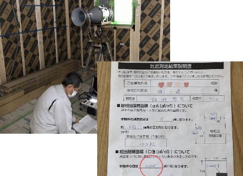 全棟、気密測定